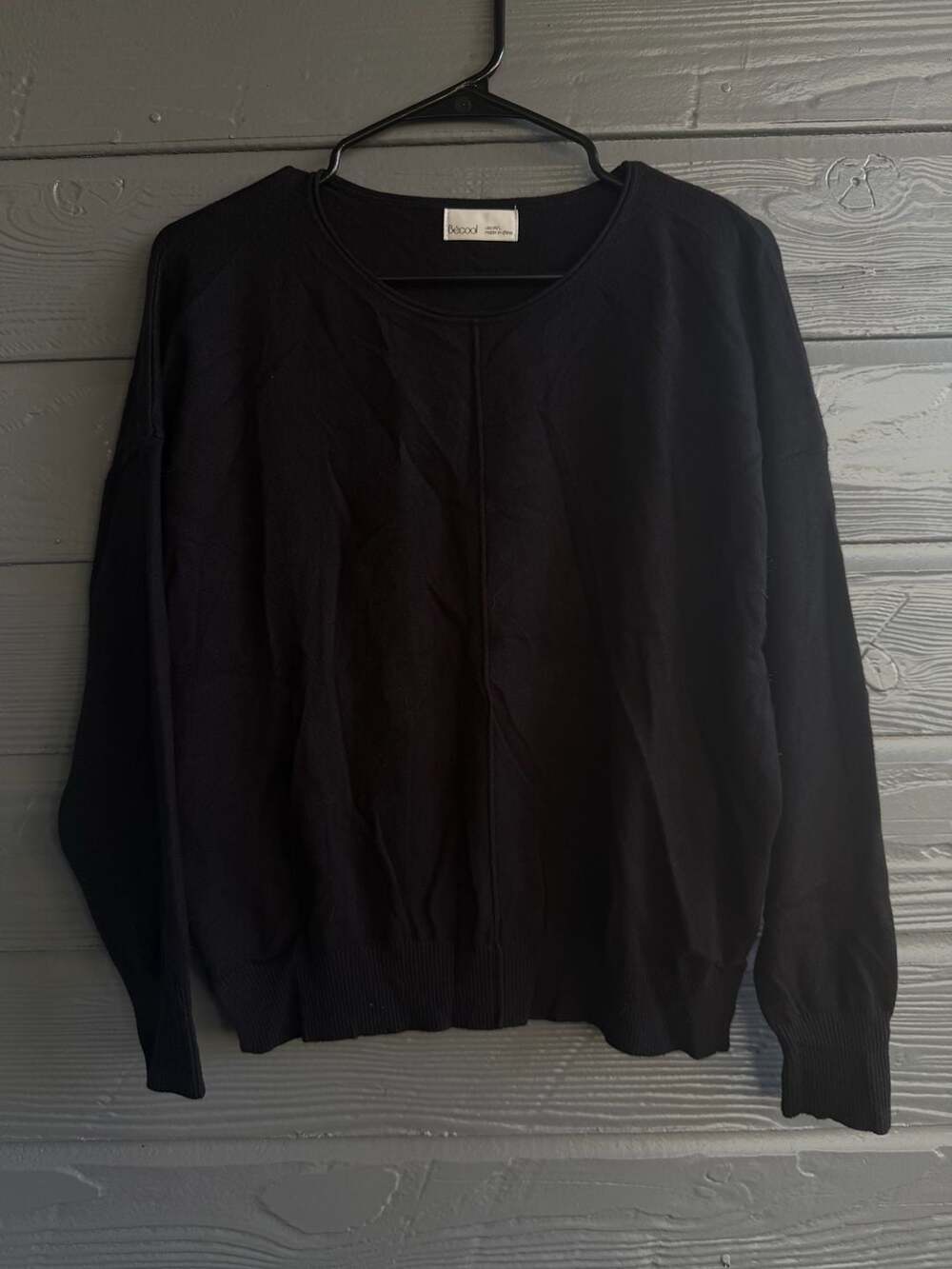 Becool Sweater Size M/L Black Knit Long Sleeve Crewneck